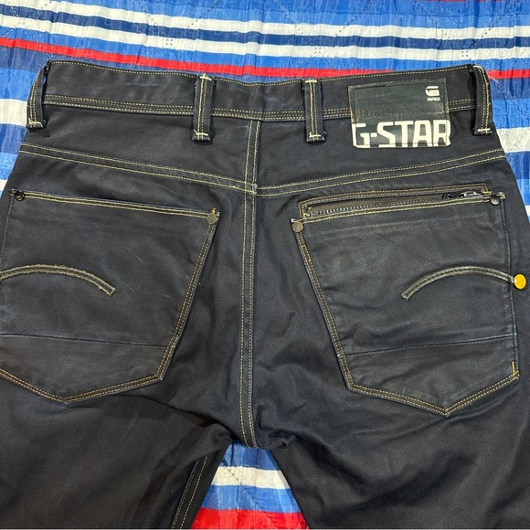 G Star Raw 3301 Dark Wash Blue Navy Denim Men’s Size 33x28 Waxed Jeans - Picture 9 of 14